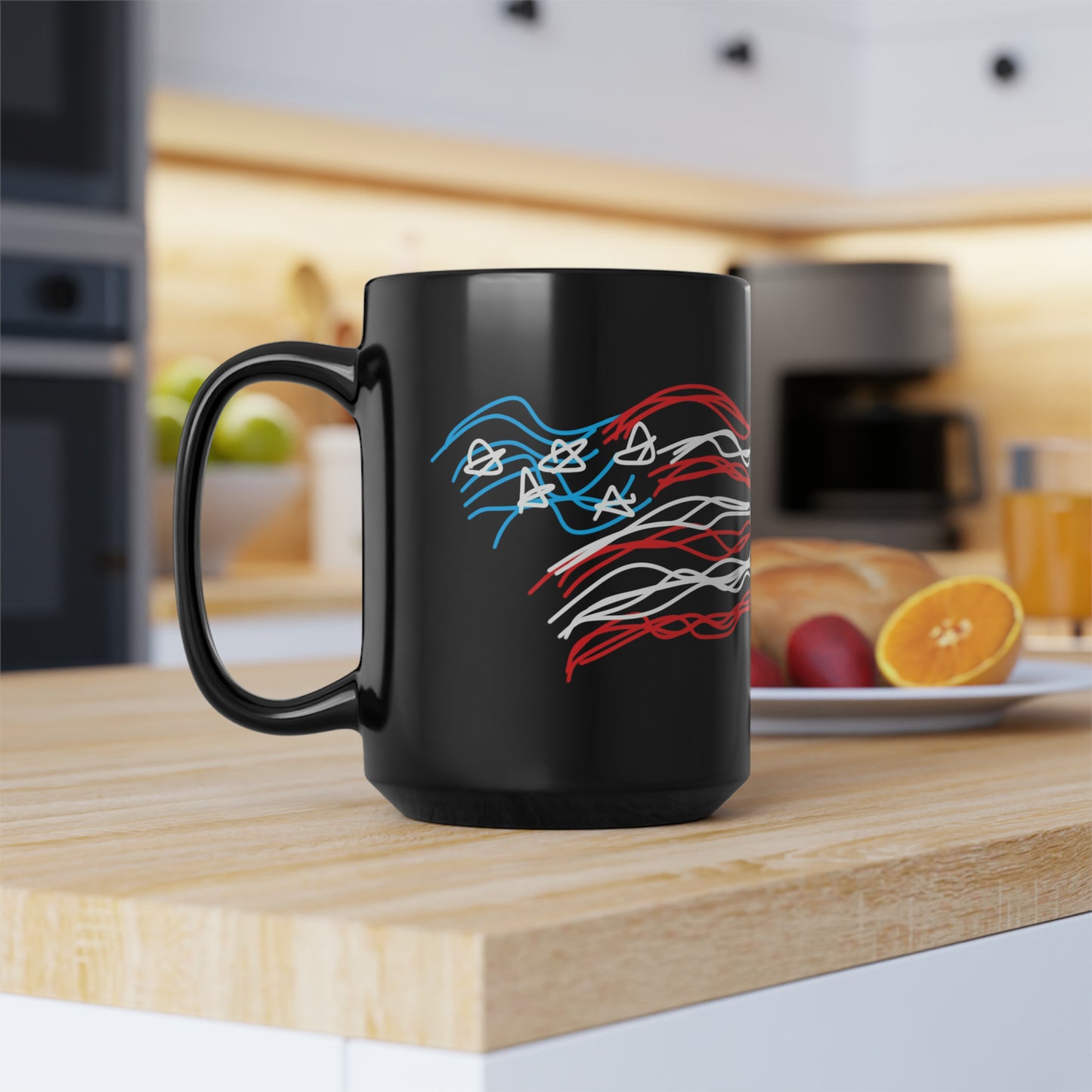 July 4th- Old Glory/Home of- Black Mug, 15oz- Large
