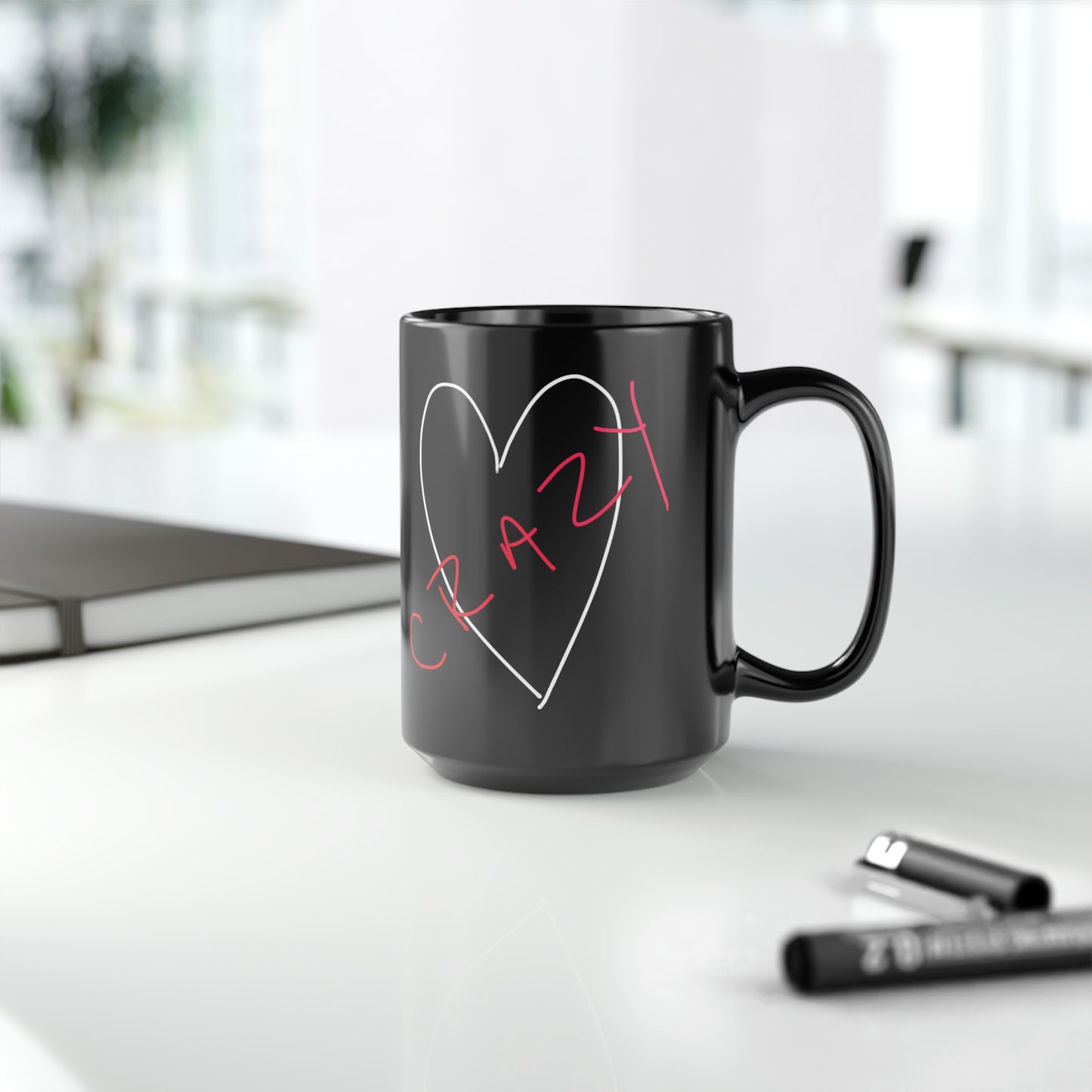 Crazy Heart- Black Mug, 15oz- Large