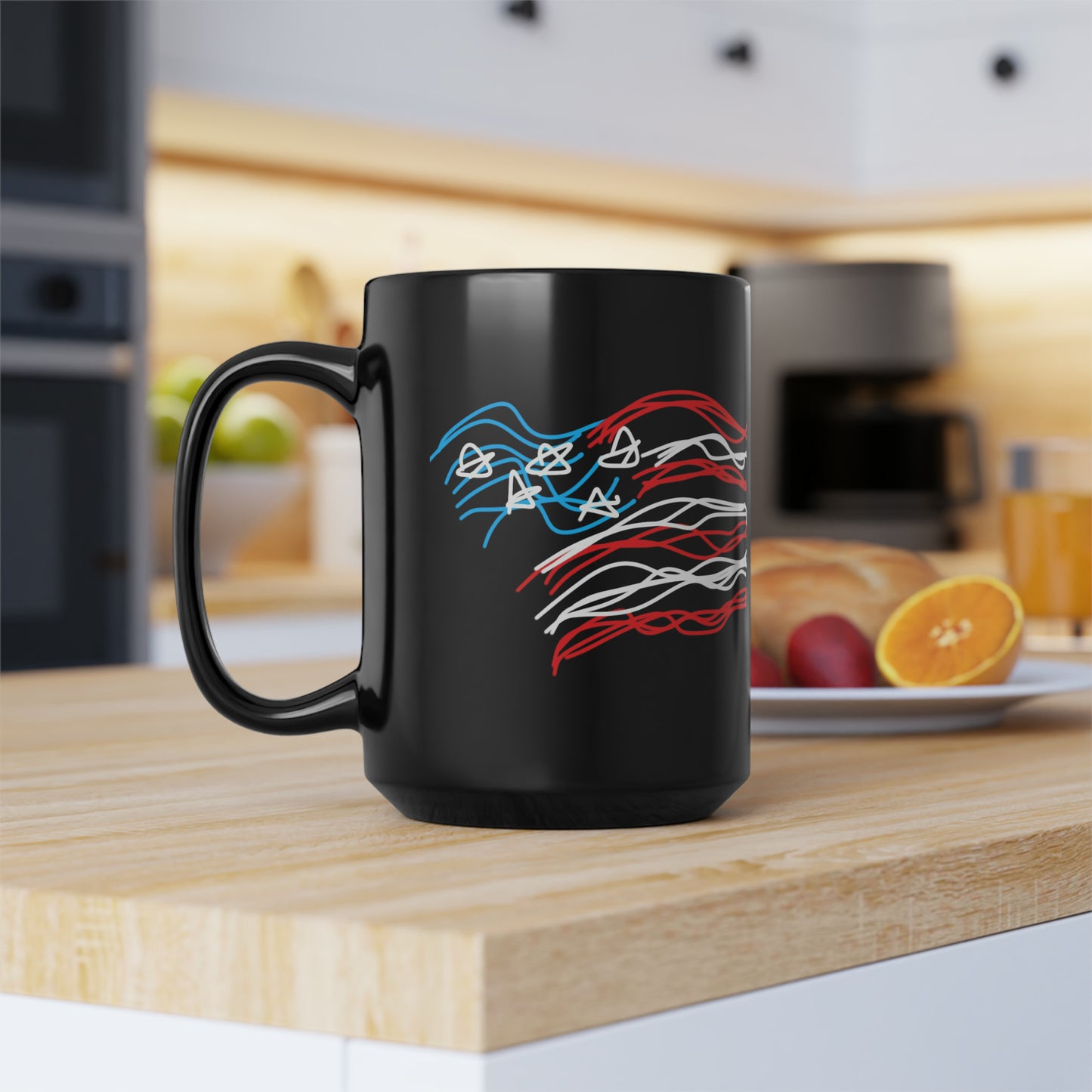 July 4th- Old Glory/USA- Black Mug, 15oz- Large