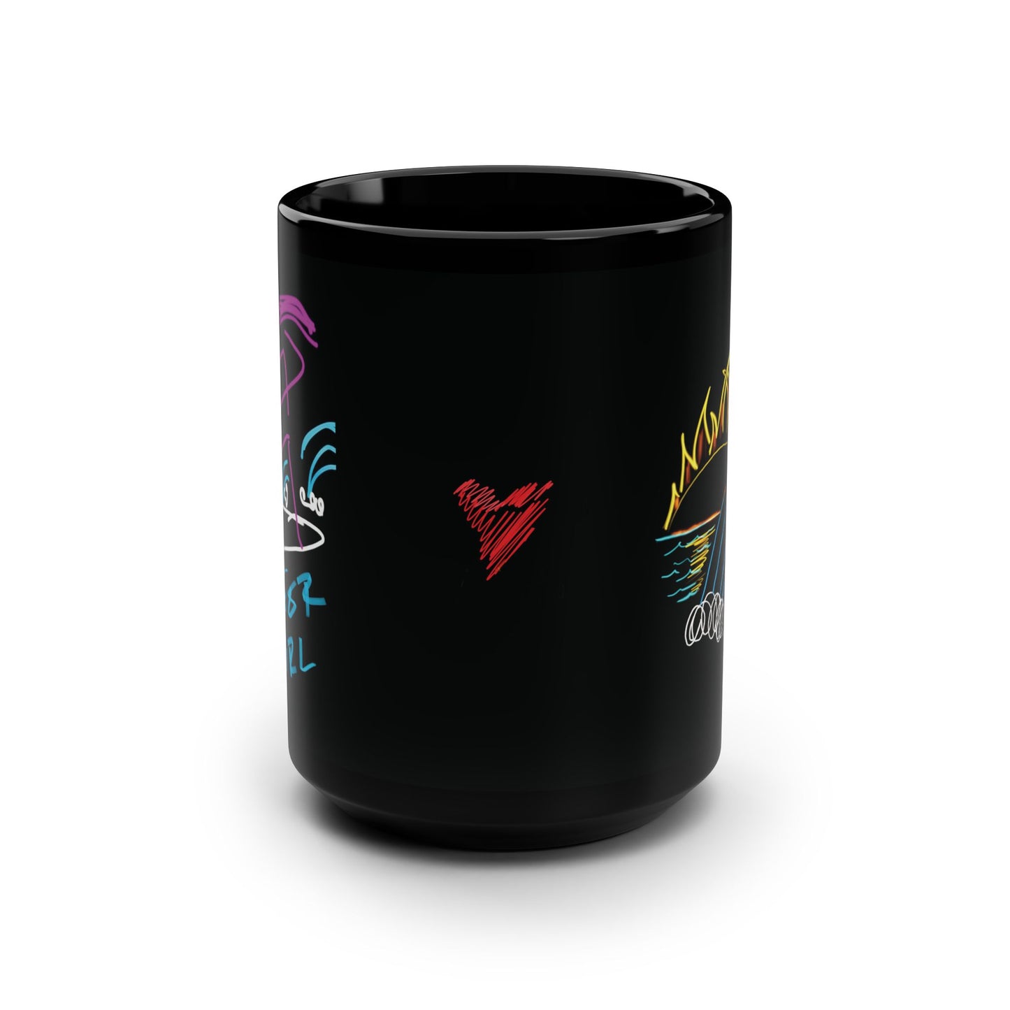 Surfer Girl/Sunrise- Black Mug, 15oz- Large