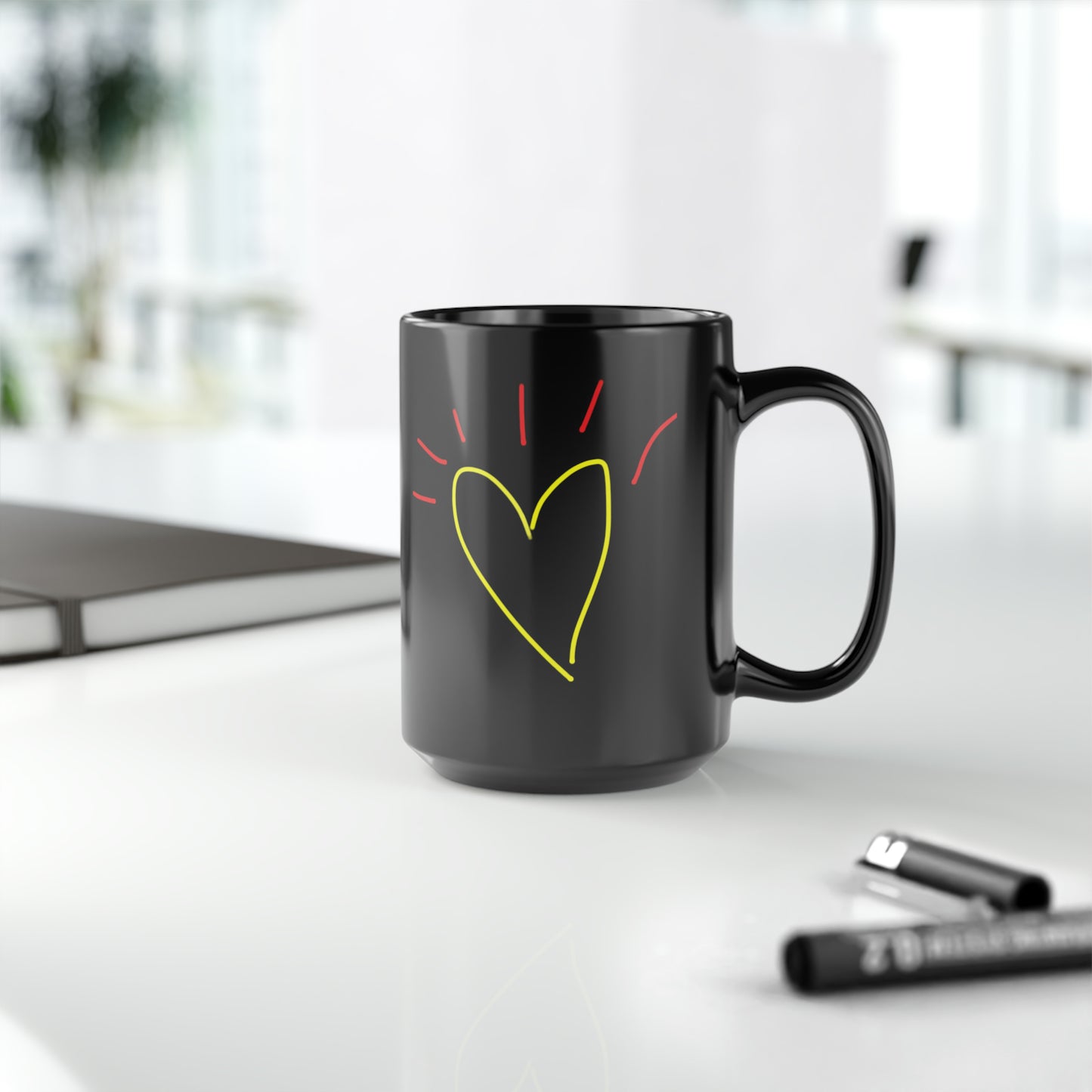 Gold Heart- Black Mug, 15oz- Large