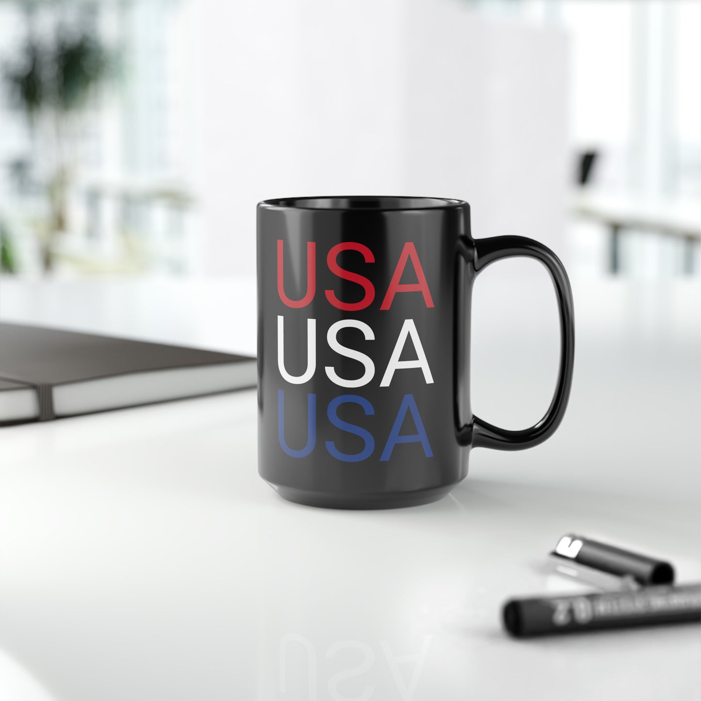 July 4th- Old Glory/USA- Black Mug, 15oz- Large
