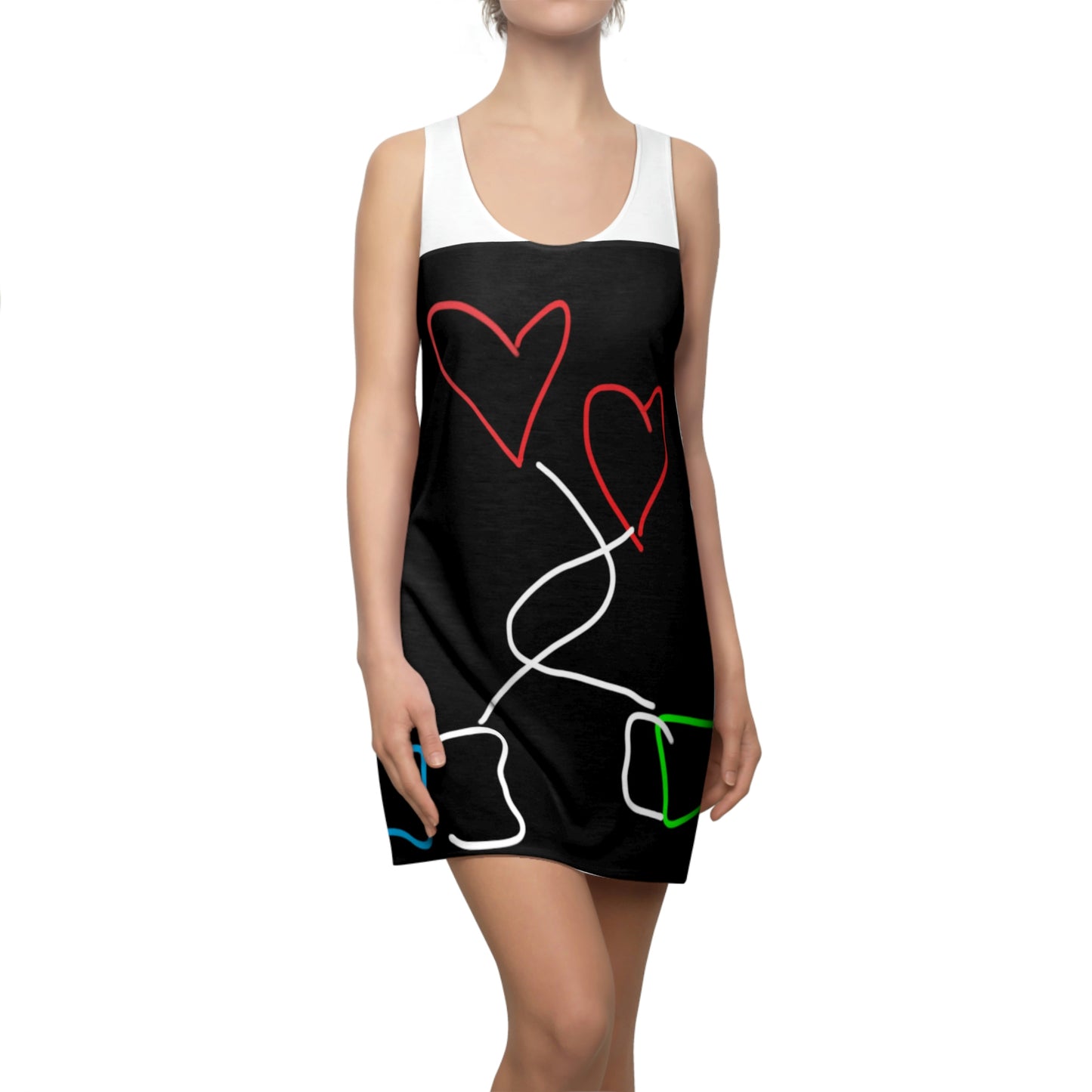 Tangled Hearts- Women's Cut & Sew Racerback Dress (AOP)- Black & White