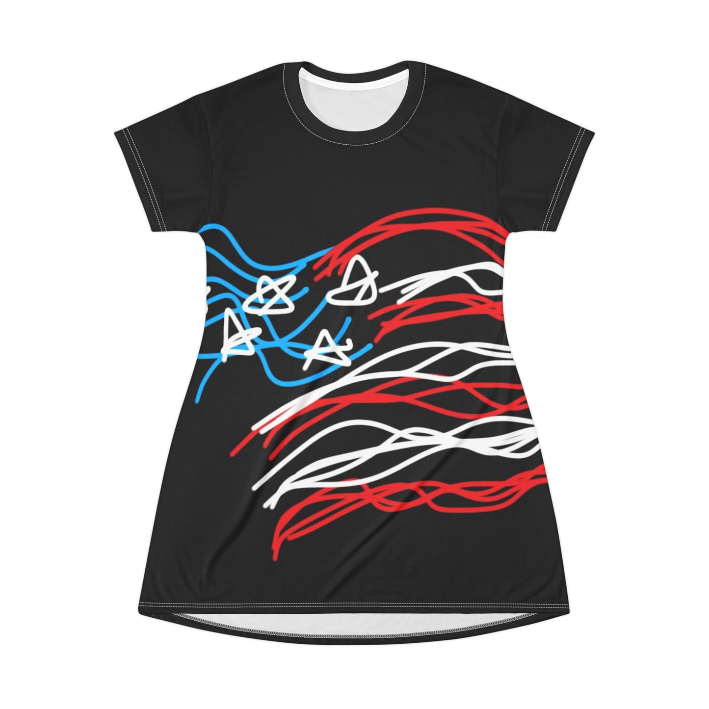 July 4th- Old Glory- T-Shirt Dress (AOP)- Black
