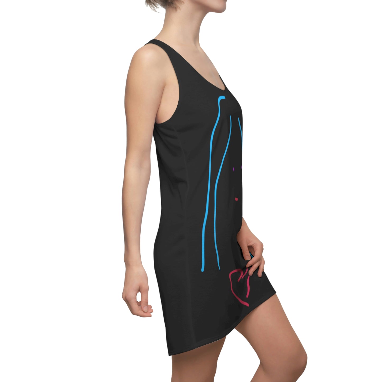 Heart Girl- Women's Cut & Sew Racerback Dress (AOP)- Black