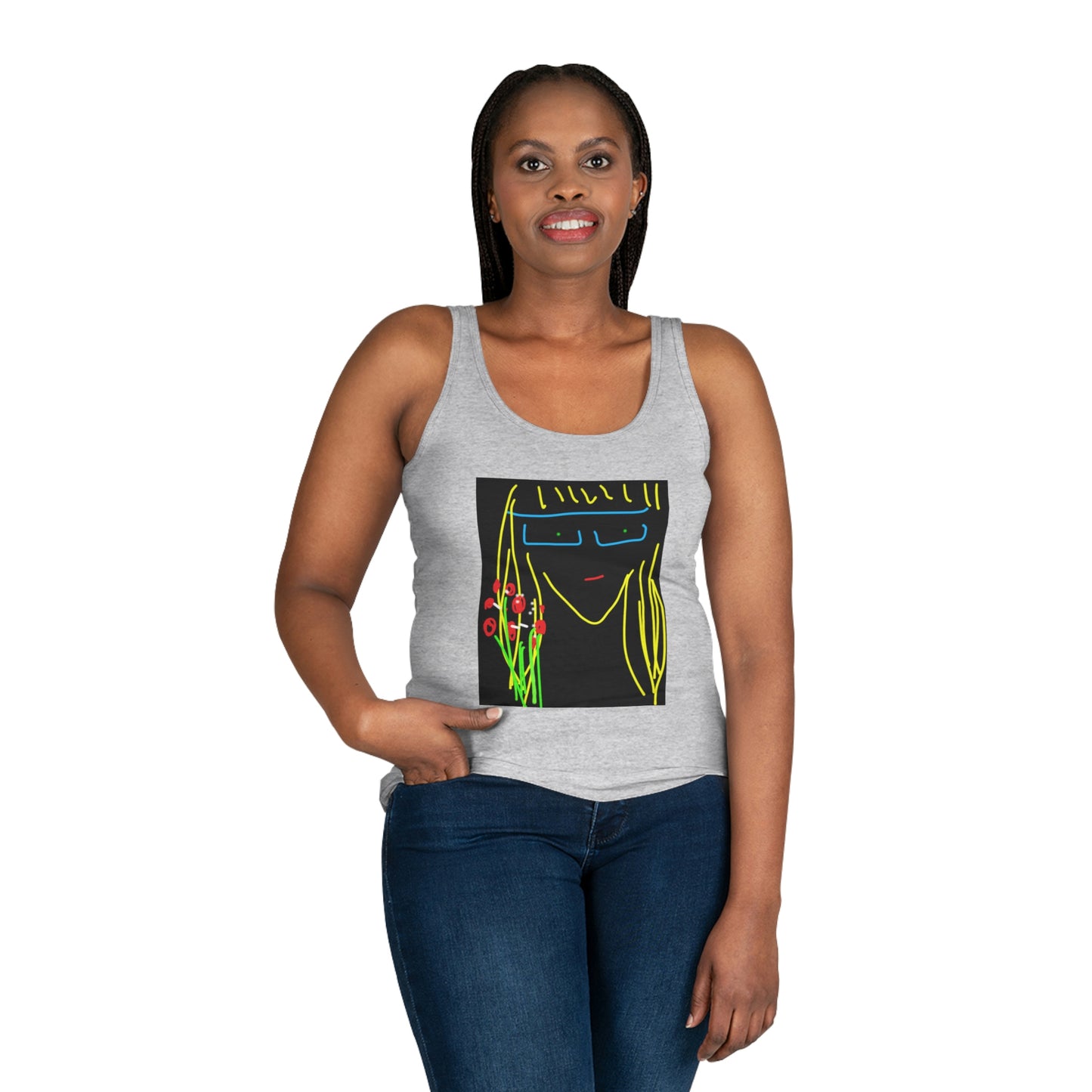 Blonde Babe with Red Flowers- Women's Tank Top