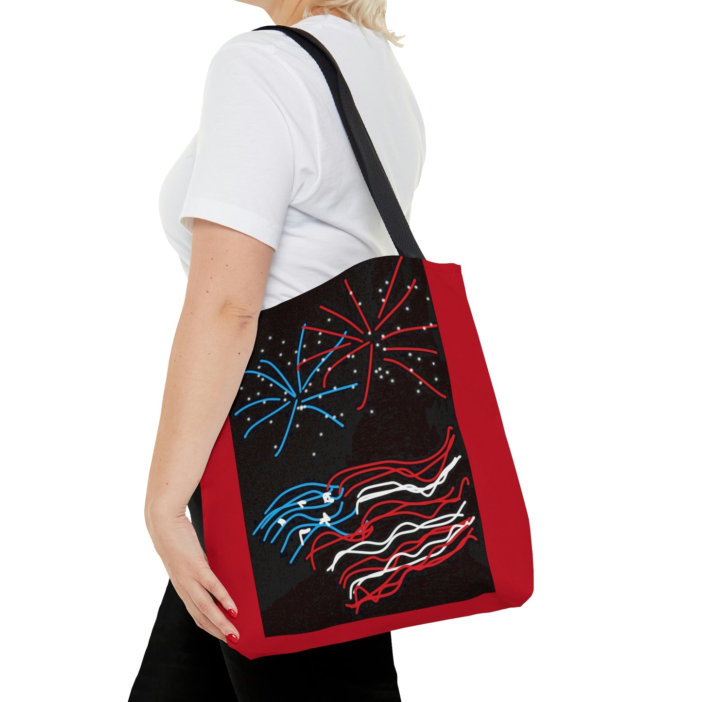 July 4th- Fireworks- Tote Bag (AOP)- Black and Red