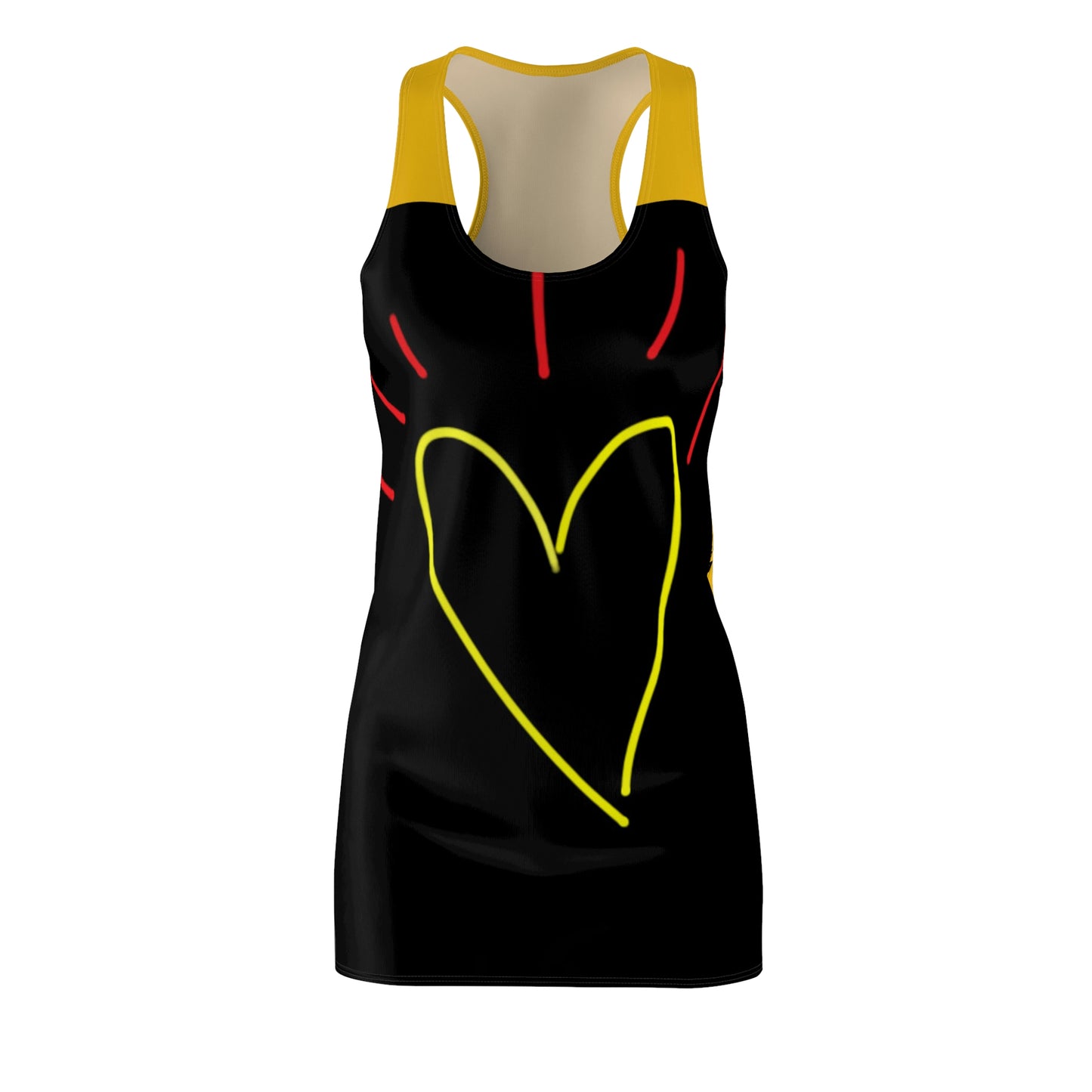 Gold Heart- Women's Cut & Sew Racerback Dress (AOP)- Black & Yellow