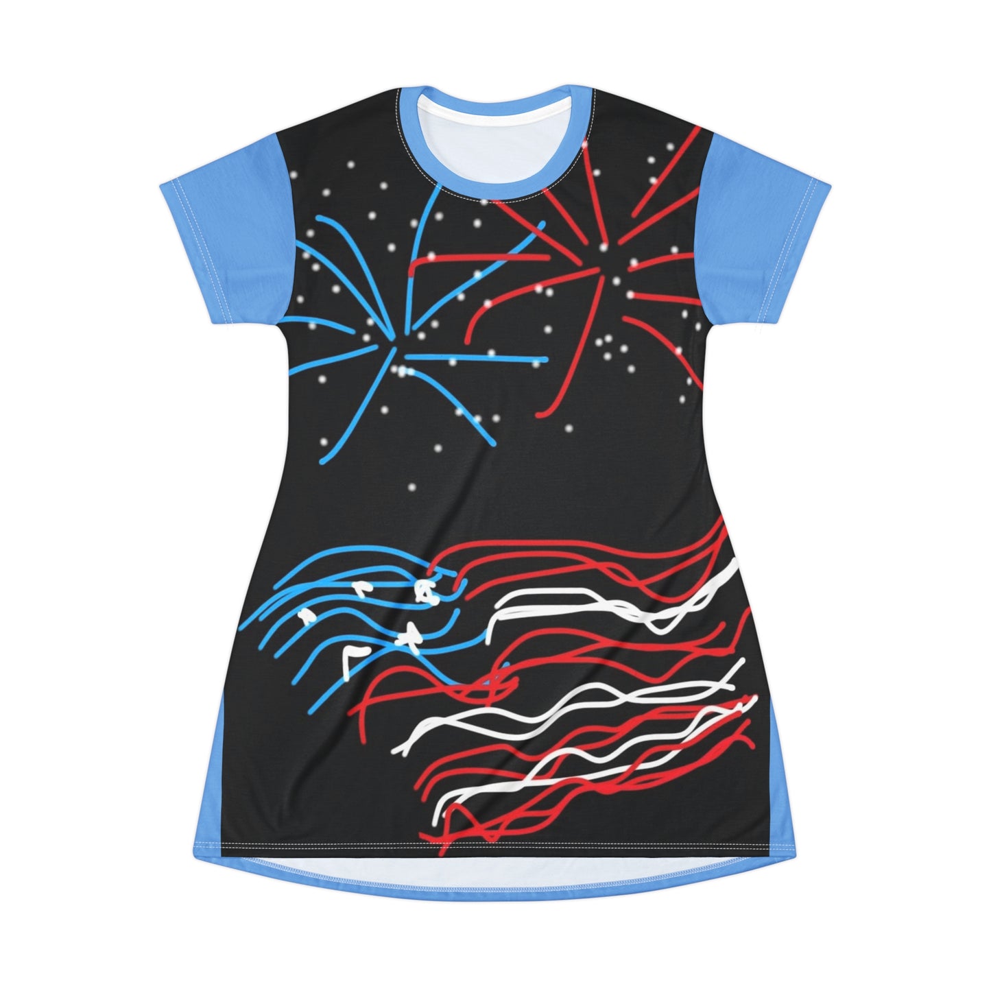 July 4th- Fireworks- T-Shirt Dress (AOP)- Black and Blue