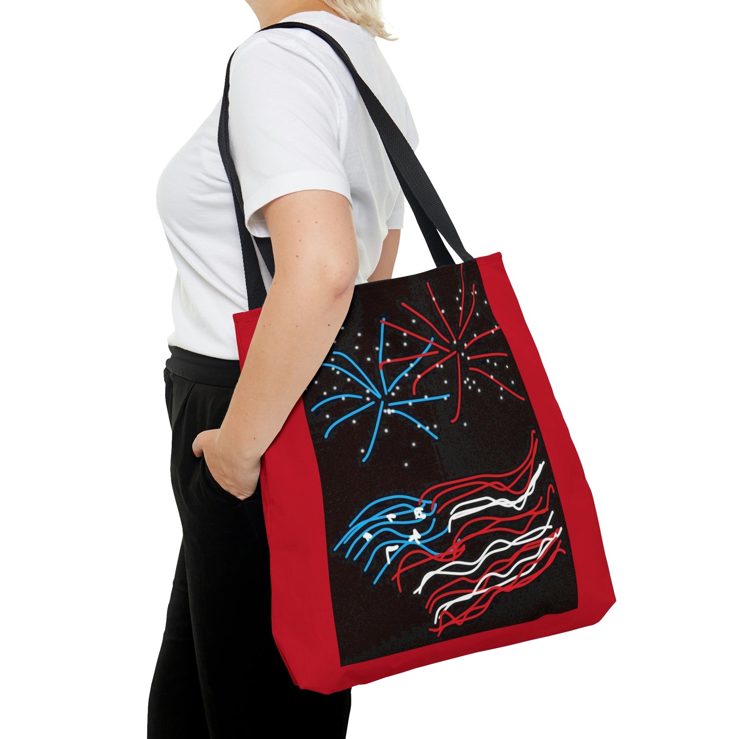 July 4th- Fireworks- Tote Bag (AOP)- Black and Red
