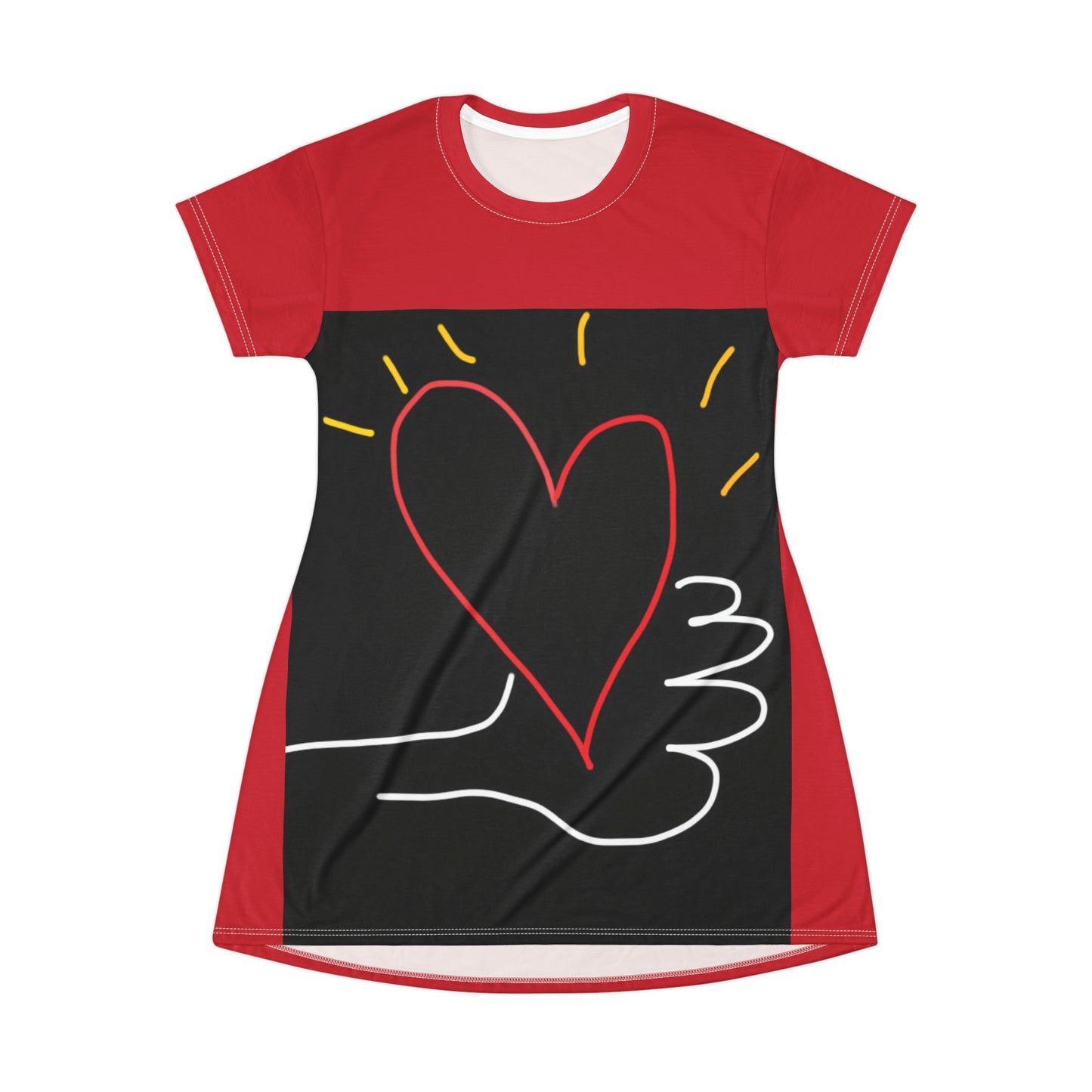 Take My Heart- T-Shirt Dress (AOP)- Black and Red
