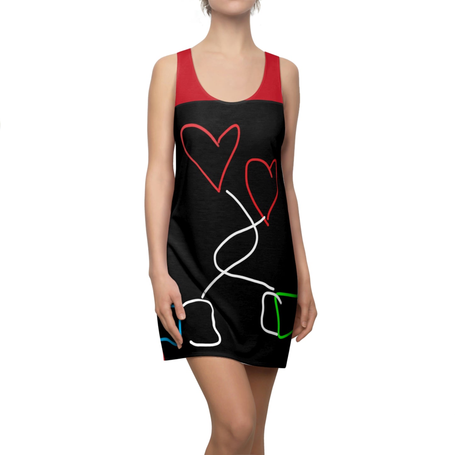 Tangled Hearts- Women's Cut & Sew Racerback Dress (AOP)- Black & Red