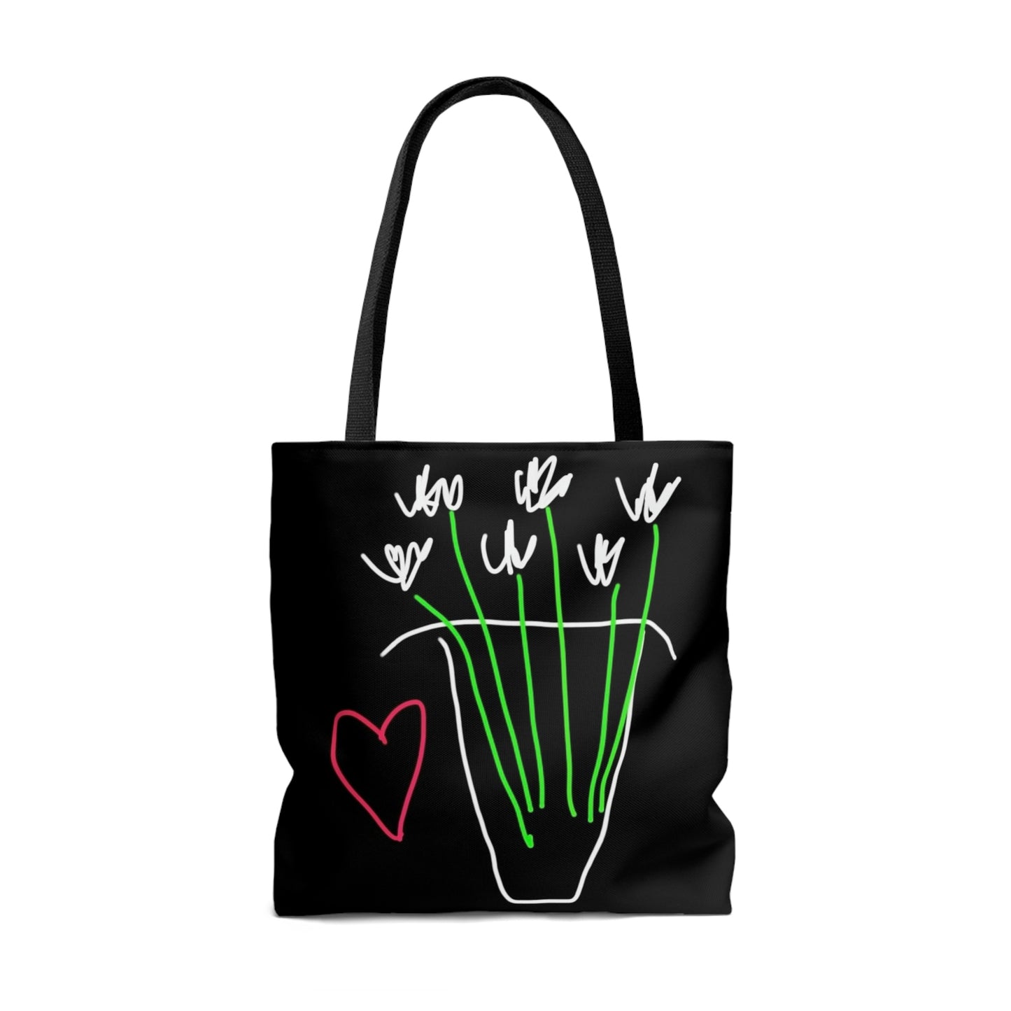 Vase, White Flowers- Tote Bag- Black