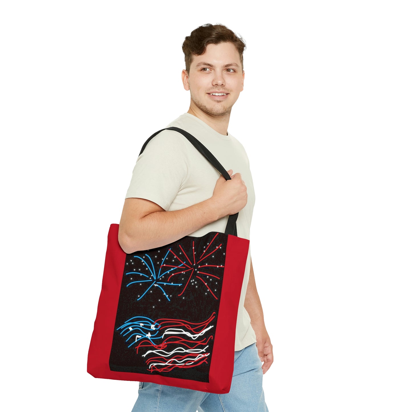 July 4th- Fireworks- Tote Bag (AOP)- Black and Red