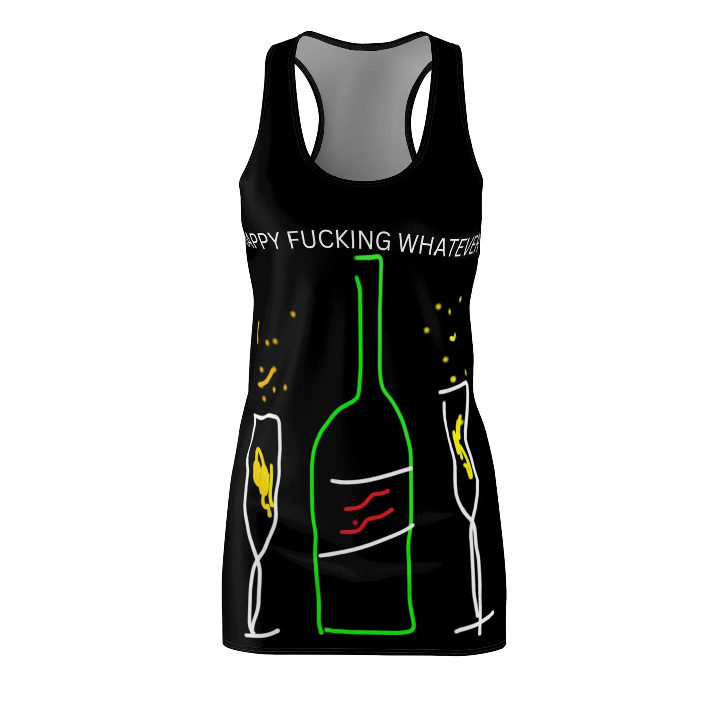 Champagne- Women's Cut & Sew Racerback Dress (AOP)- Black