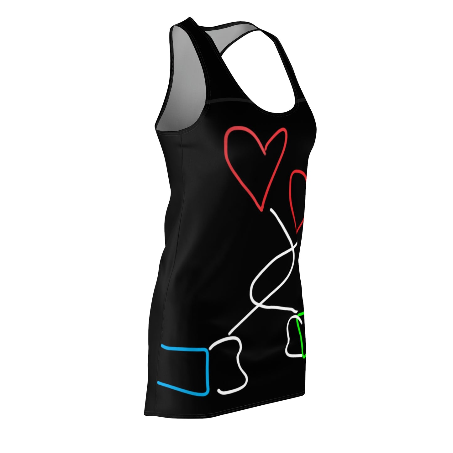 Tangled Hearts- Women's Cut & Sew Racerback Dress (AOP)- Black