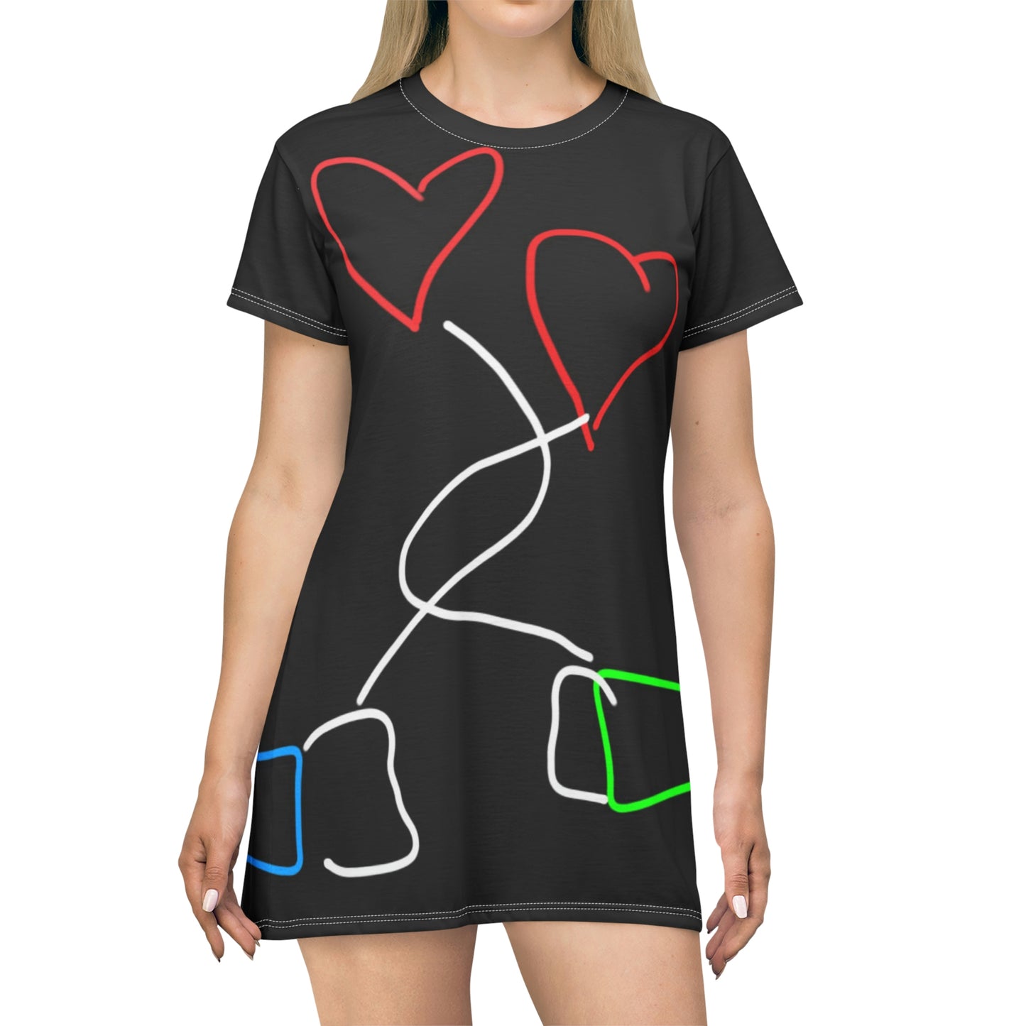 Tangled Hearts- T-Shirt Dress (AOP)