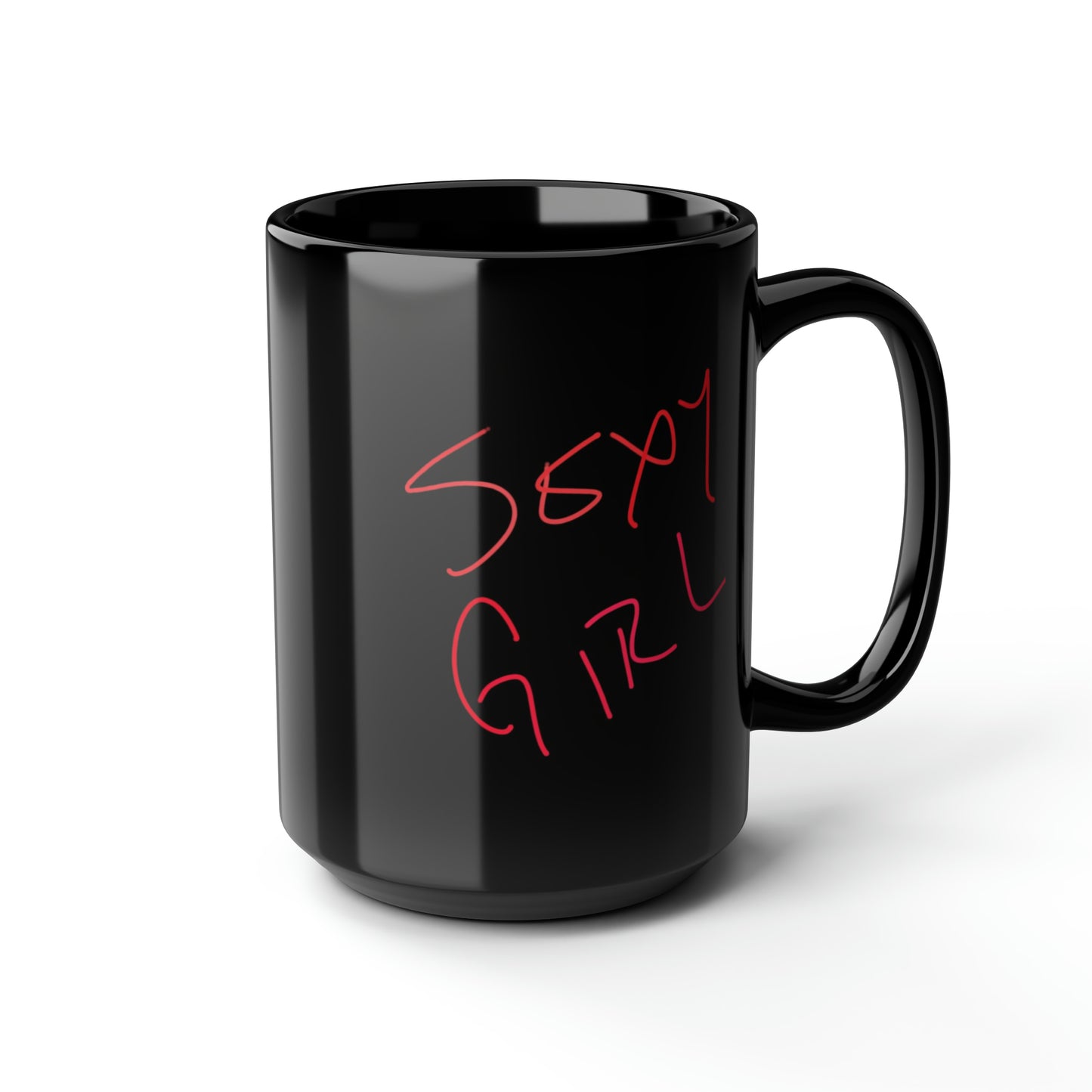 Blonde Babe With Red Flowers/Sexy Girl- Black Mug, 15oz- Large