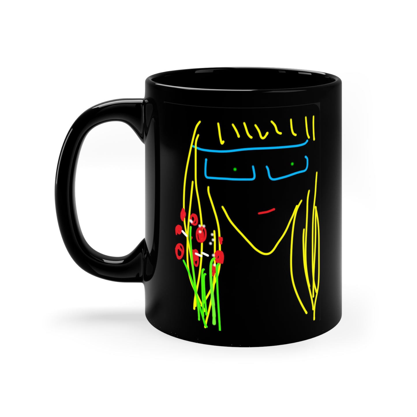 Blonde Babe with Red Flowers/Sexy Girl- 11oz Black Mug