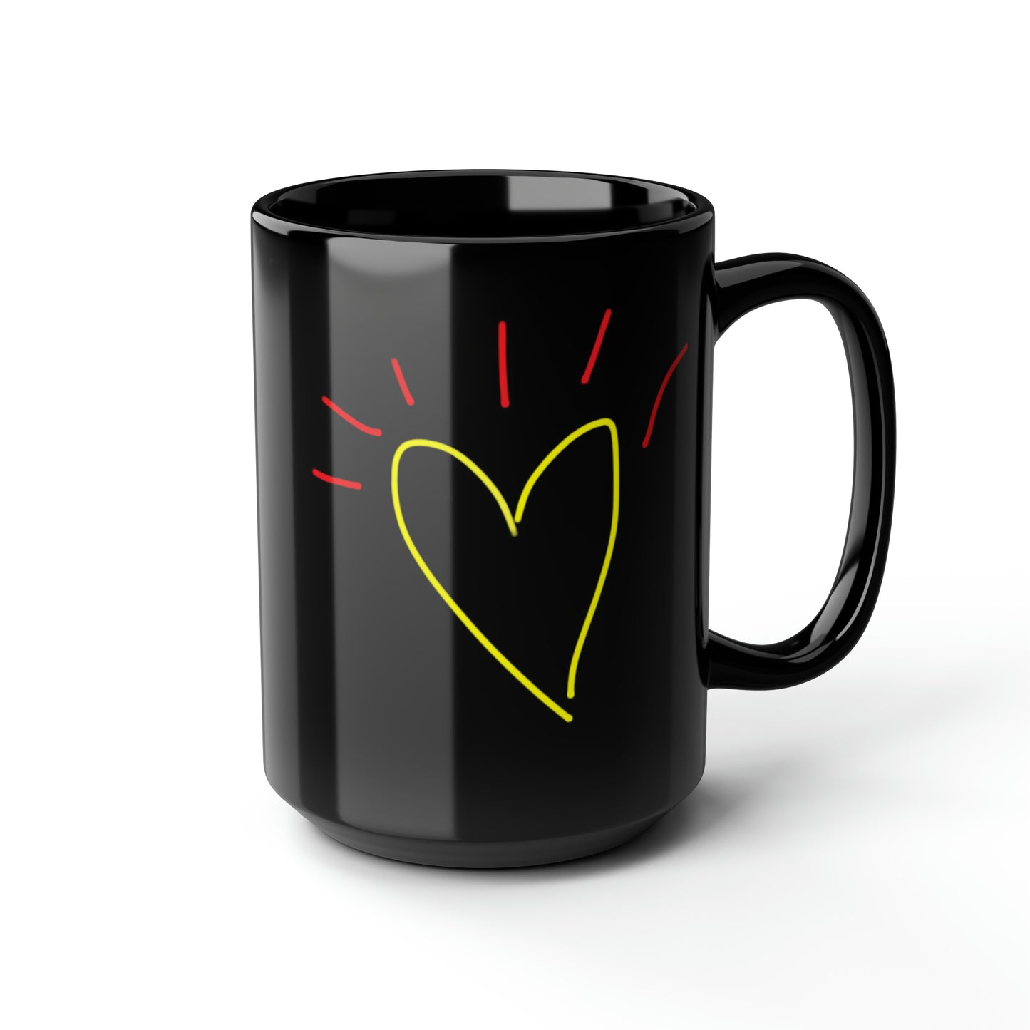 Gold Heart- Black Mug, 15oz- Large