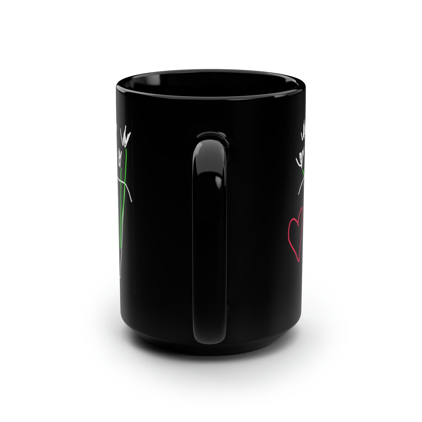 Vase, White Flowers- Black Mug, 15oz- Large