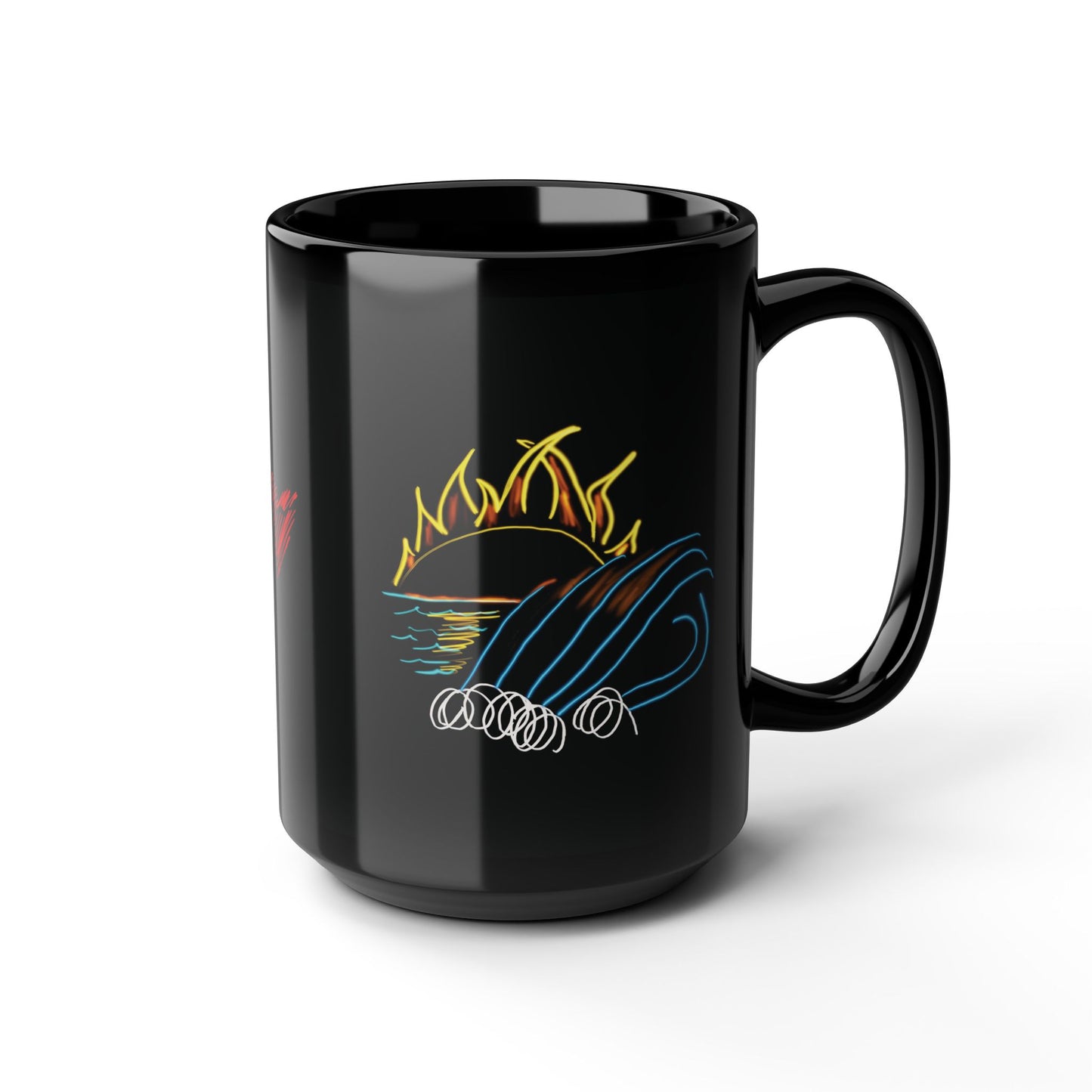 Surfer Girl/Sunrise- Black Mug, 15oz- Large