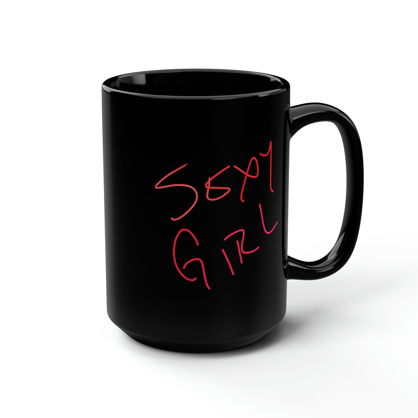 Blonde Babe With Red Flowers/Sexy Girl- Black Mug, 15oz- Large