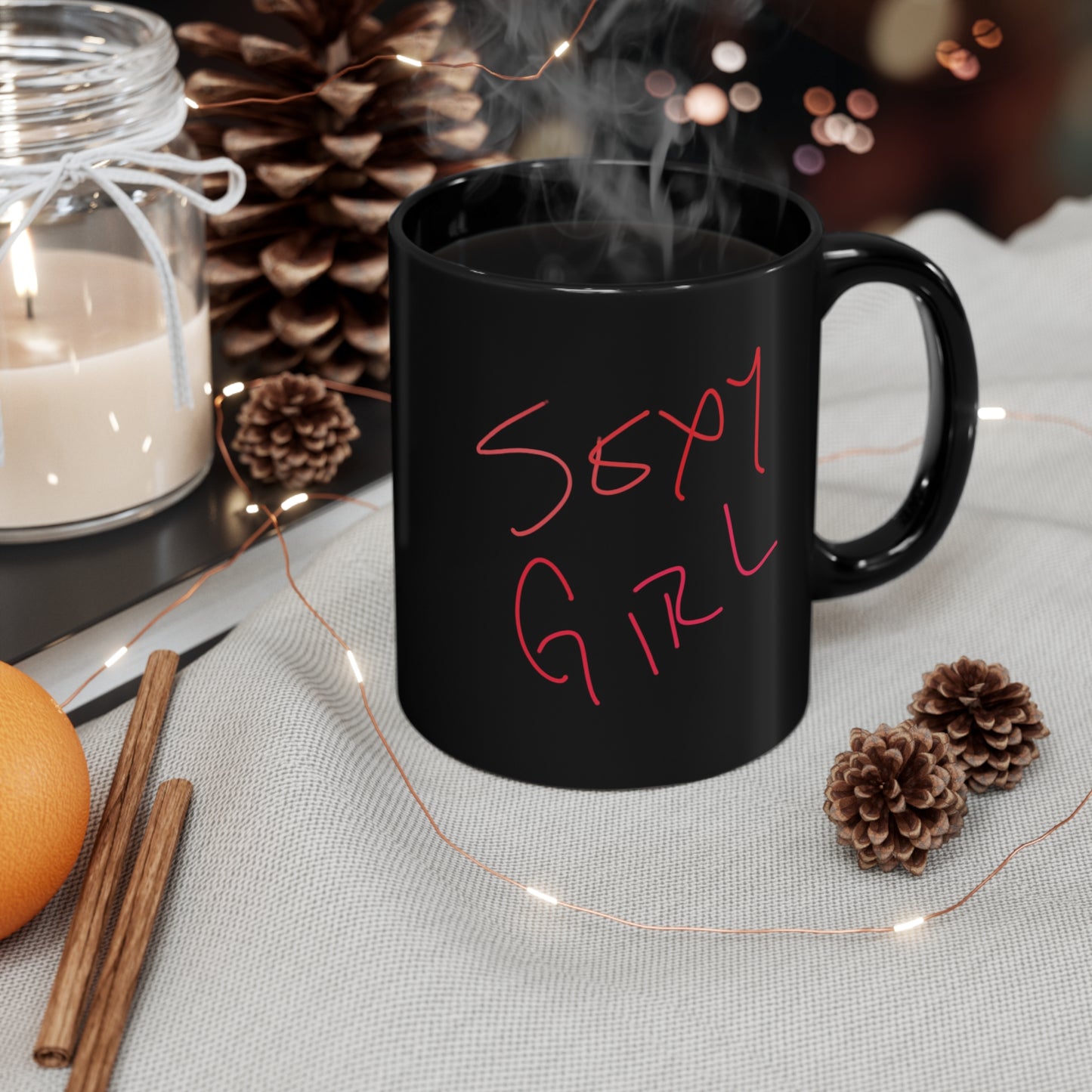 Blonde Babe with Red Flowers/Sexy Girl- 11oz Black Mug