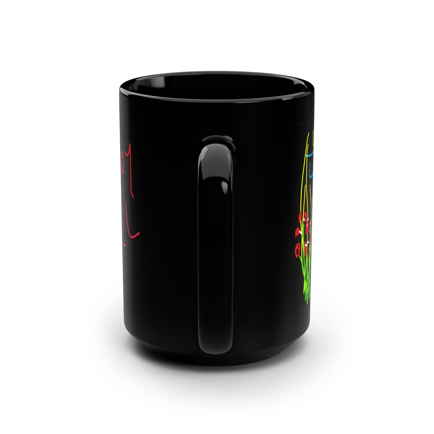 Blonde Babe With Red Flowers/Sexy Girl- Black Mug, 15oz- Large