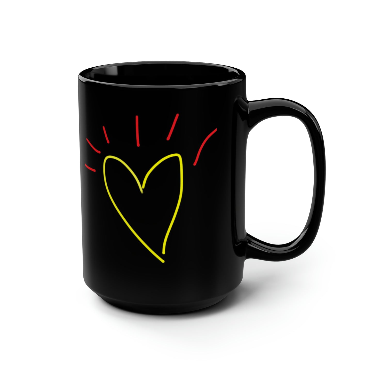 Gold Heart- Black Mug, 15oz- Large