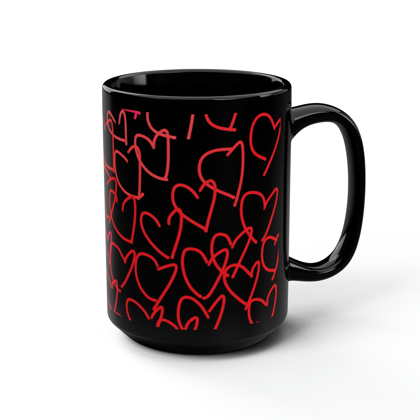 Blonde Babe with Red Flowers/Million Hearts- Black Mug, 15oz