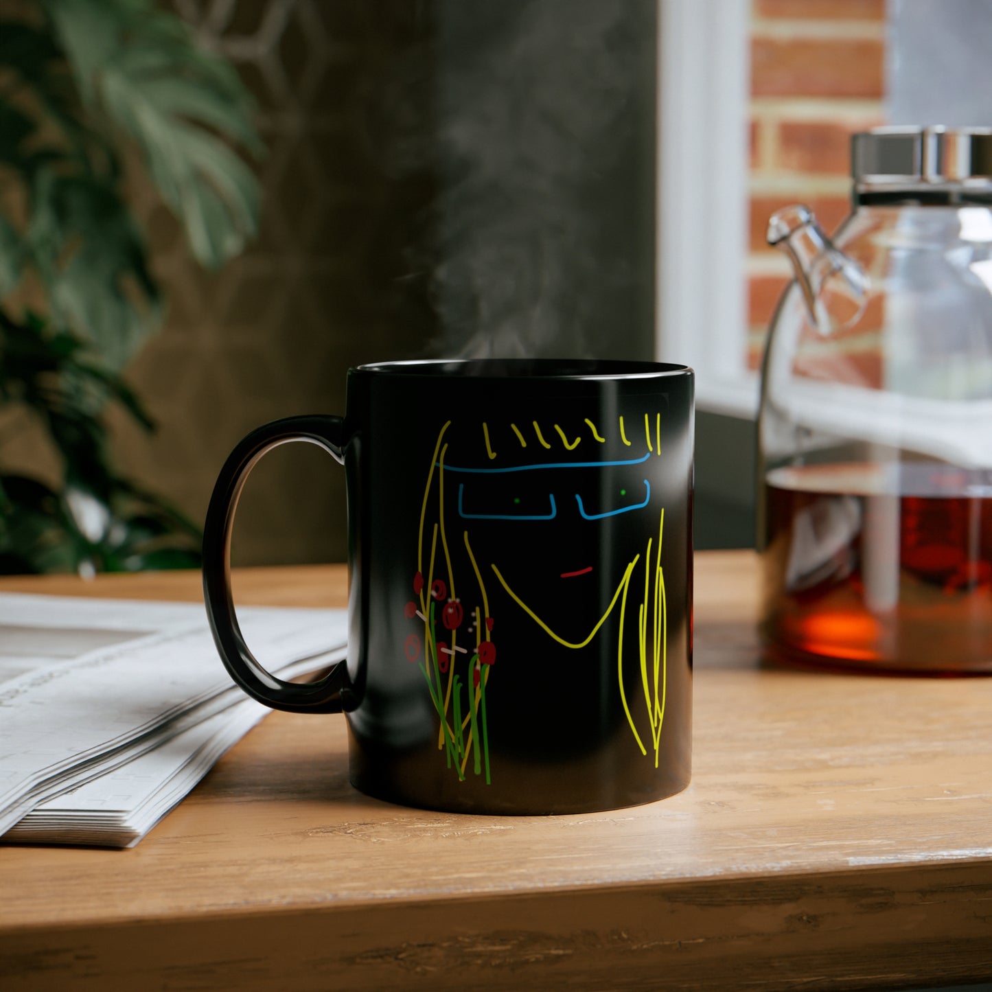 Blonde Babe with Red Flowers/Sexy Girl- 11oz Black Mug