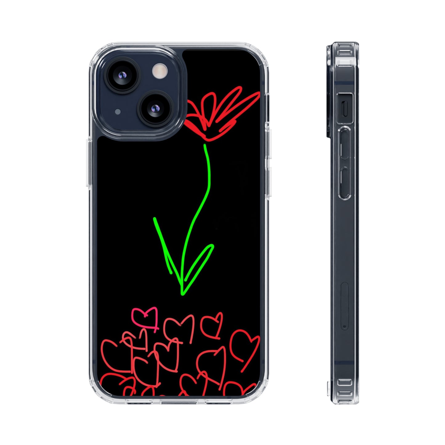 Red Flower, Hearts- Clear Cases