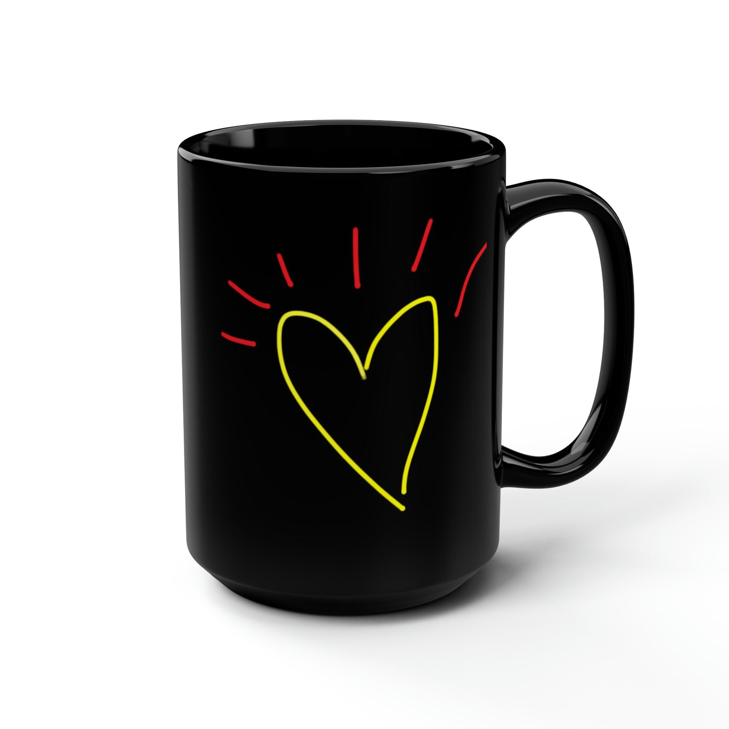 Gold Heart- Black Mug, 15oz- Large