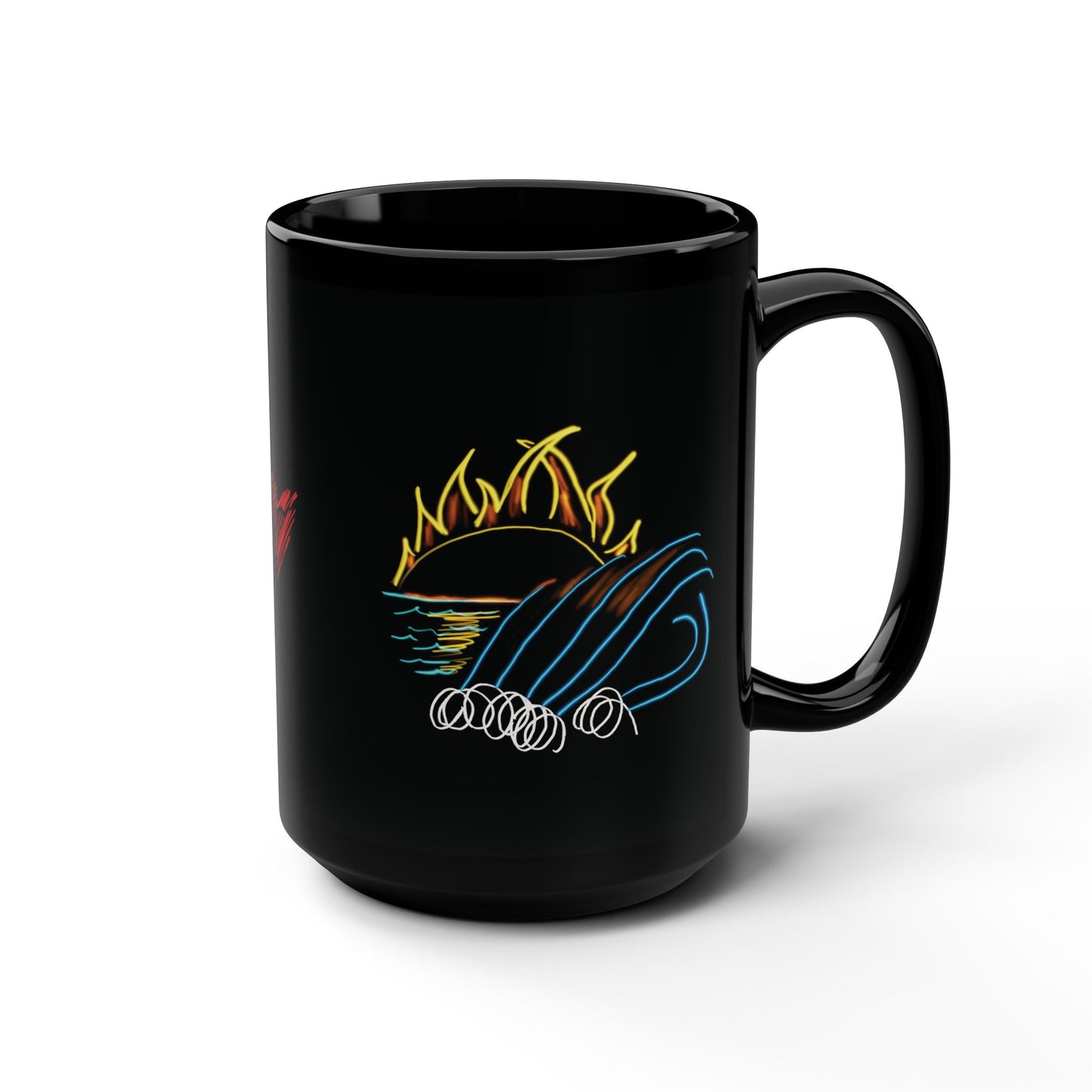 Surfer Girl/Sunrise- Black Mug, 15oz- Large