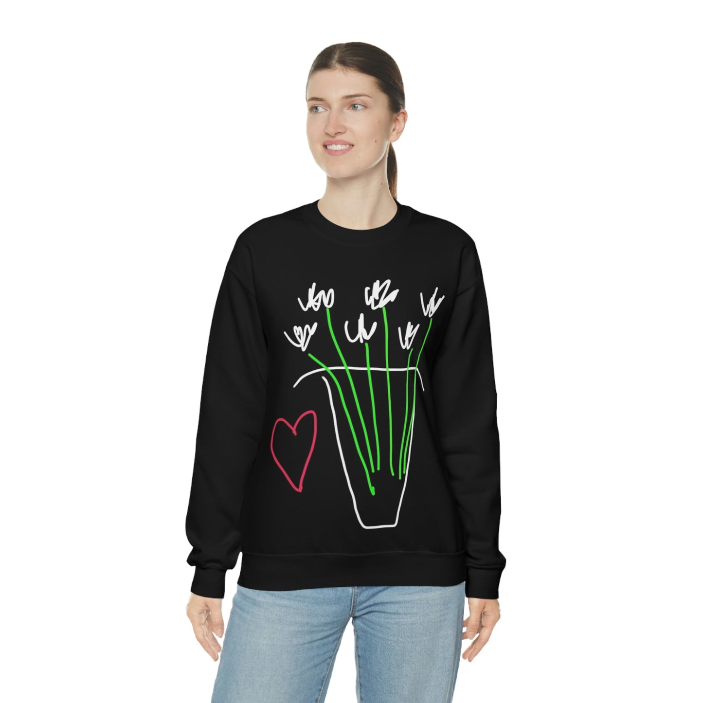 Vase, White Flowers- Unisex Heavy Blend™ Crewneck Sweatshirt