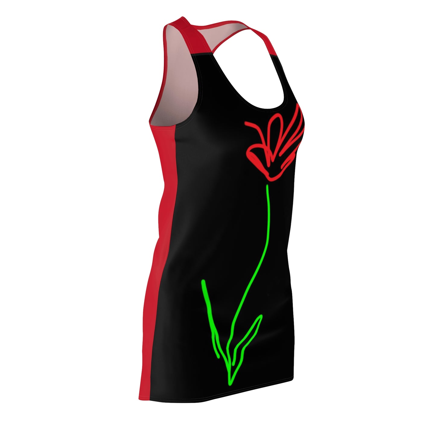 Red Flower- Women's Cut & Sew Racerback Dress- Black & Red