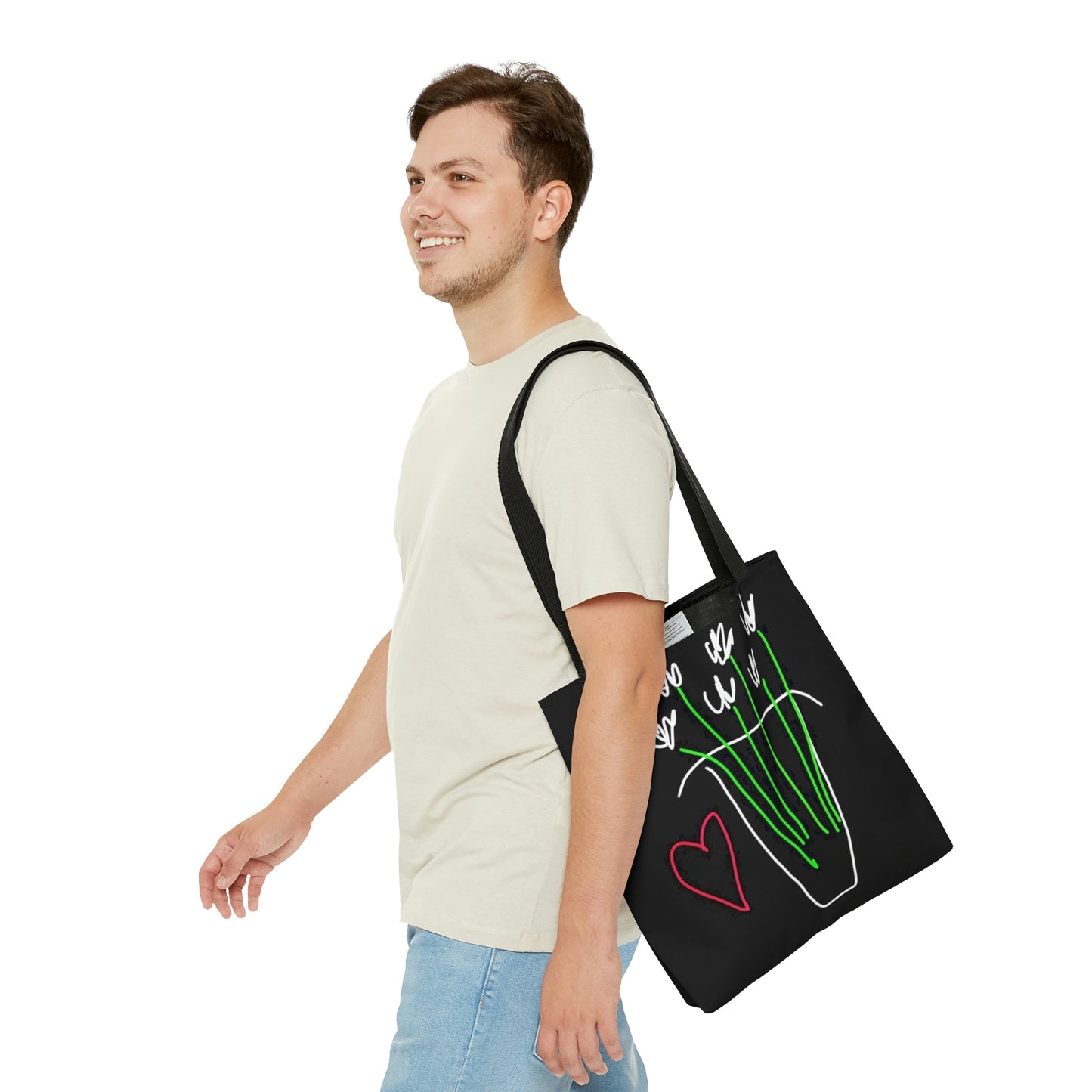 Vase, White Flowers- Tote Bag- Black