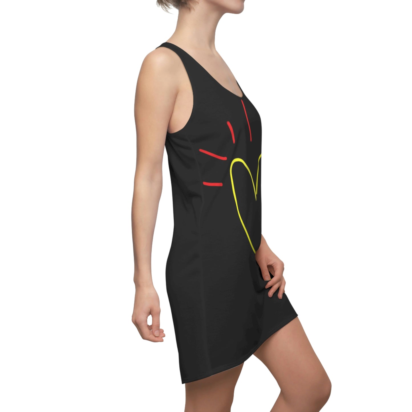 Gold Heart- Women's Cut & Sew Racerback Dress (AOP)- Black