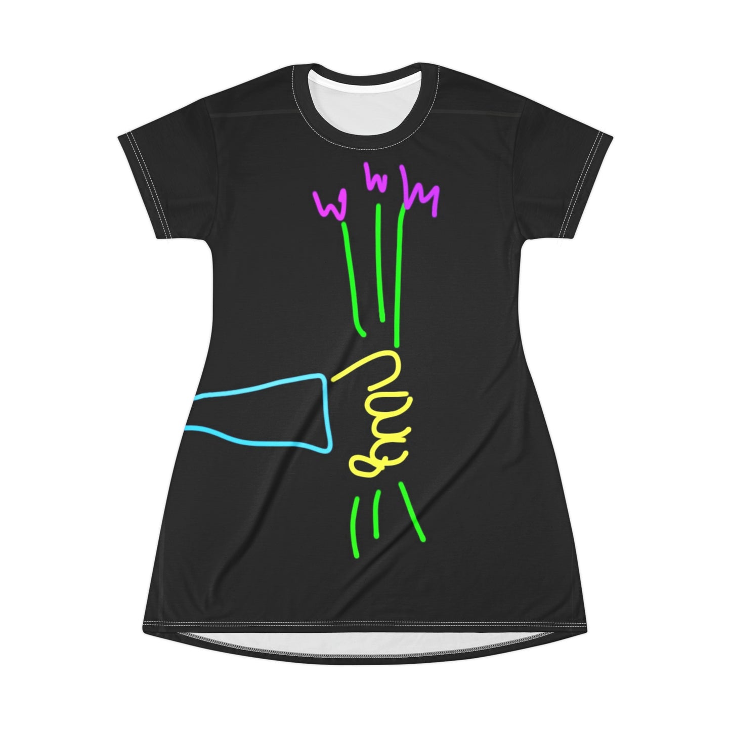 3 Purple Flowers- T-Shirt Dress (AOP)- Black
