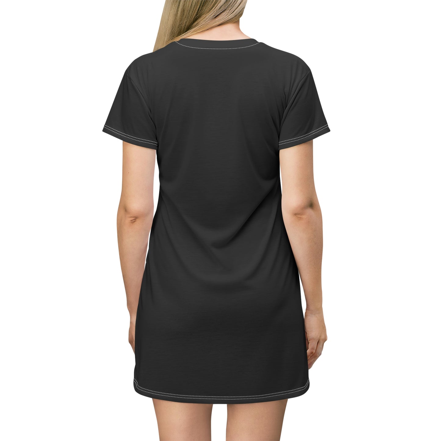 3 Purple Flowers- T-Shirt Dress (AOP)- Black