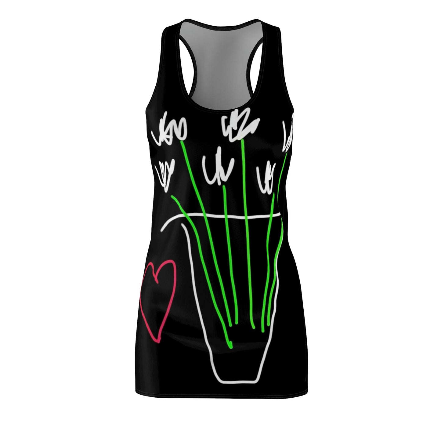 Vase, White Flowers- Women's Cut & Sew Racerback Dress- Black
