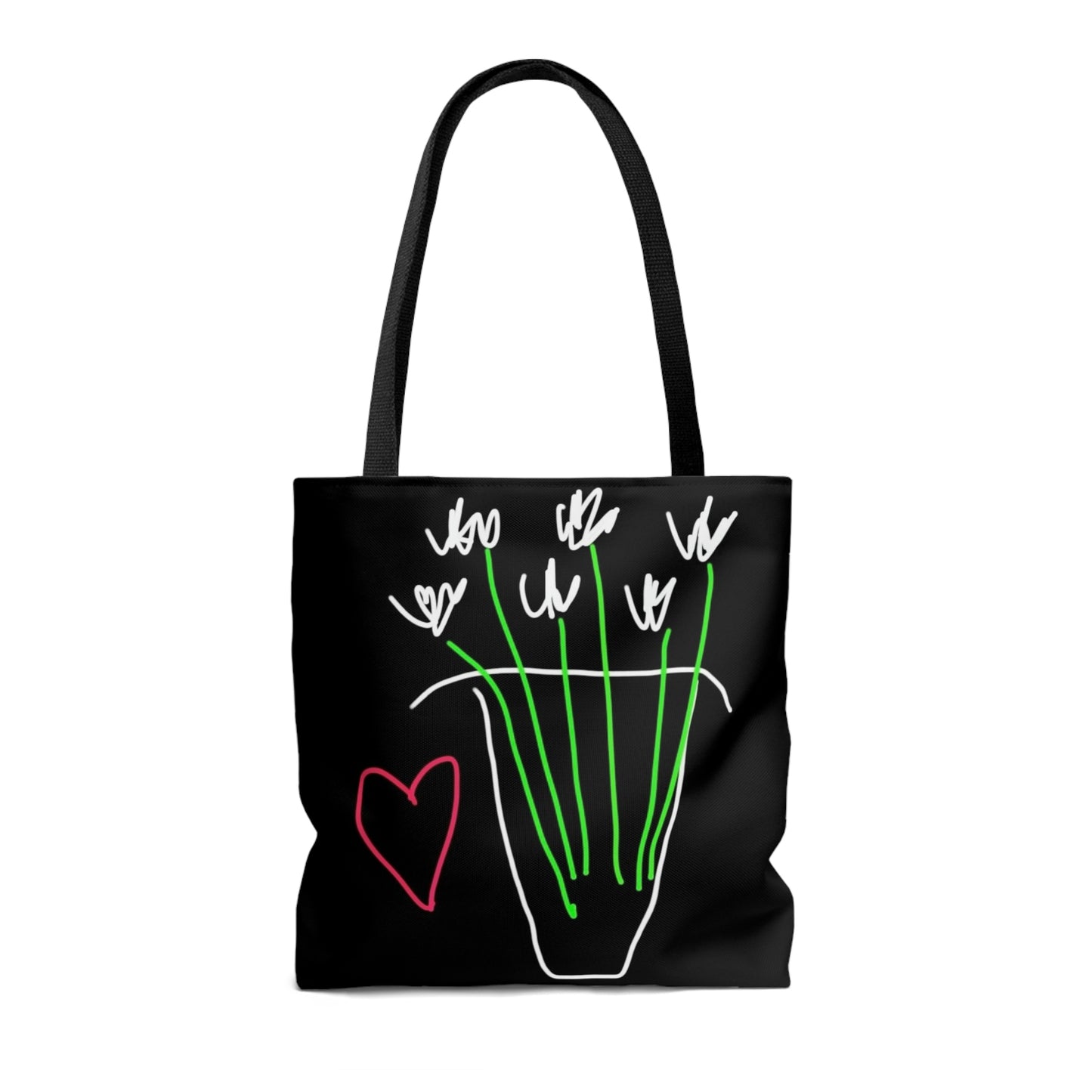 Vase, White Flowers- Tote Bag- Black