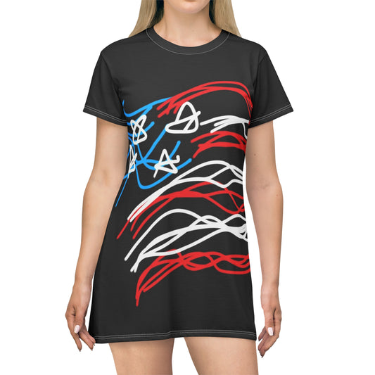 July 4th- Old Glory- T-Shirt Dress (AOP)- Black