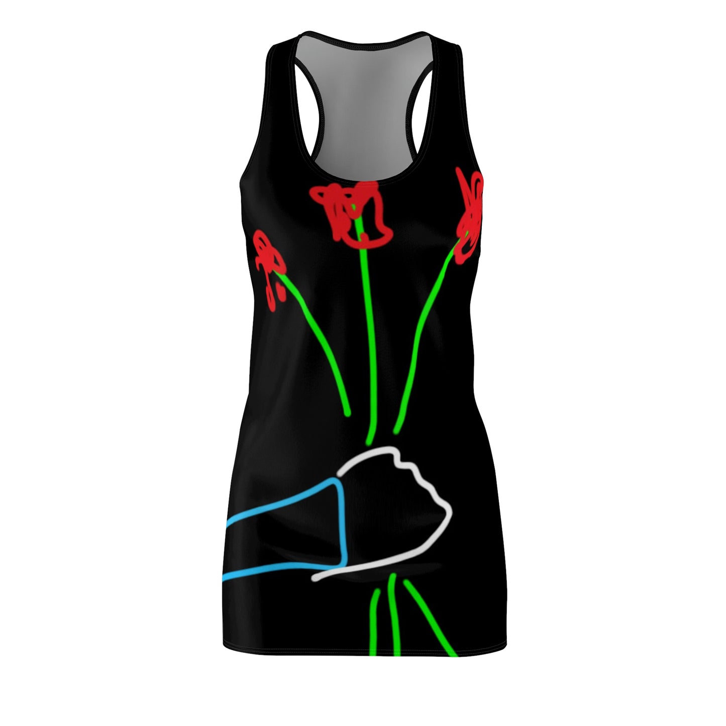 3 Red Flowers- Women's Cut & Sew Racerback Dress (AOP)- Black