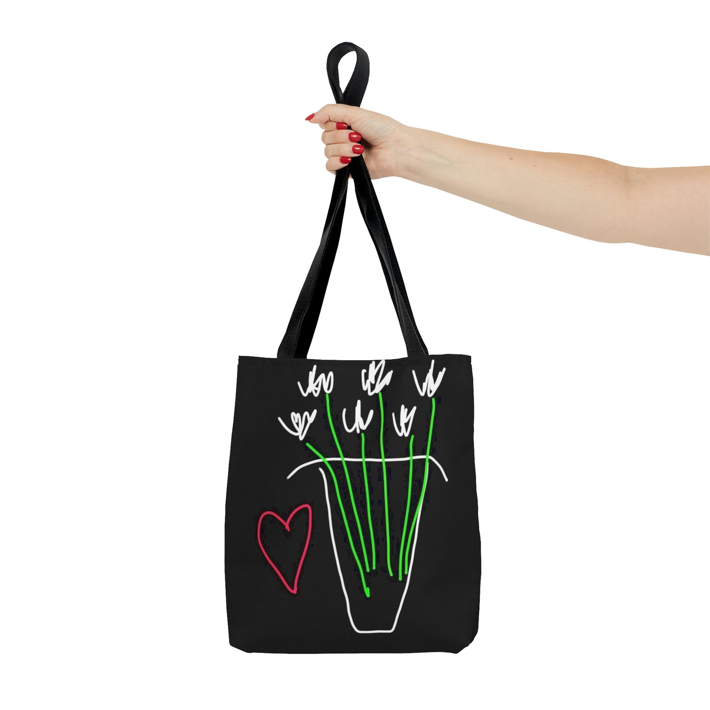 Vase, White Flowers- Tote Bag- Black