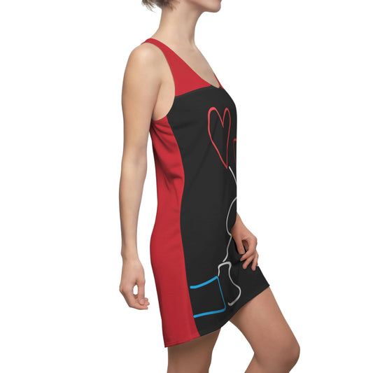 Tangled Hearts- Women's Cut & Sew Racerback Dress (AOP)- Black & Red