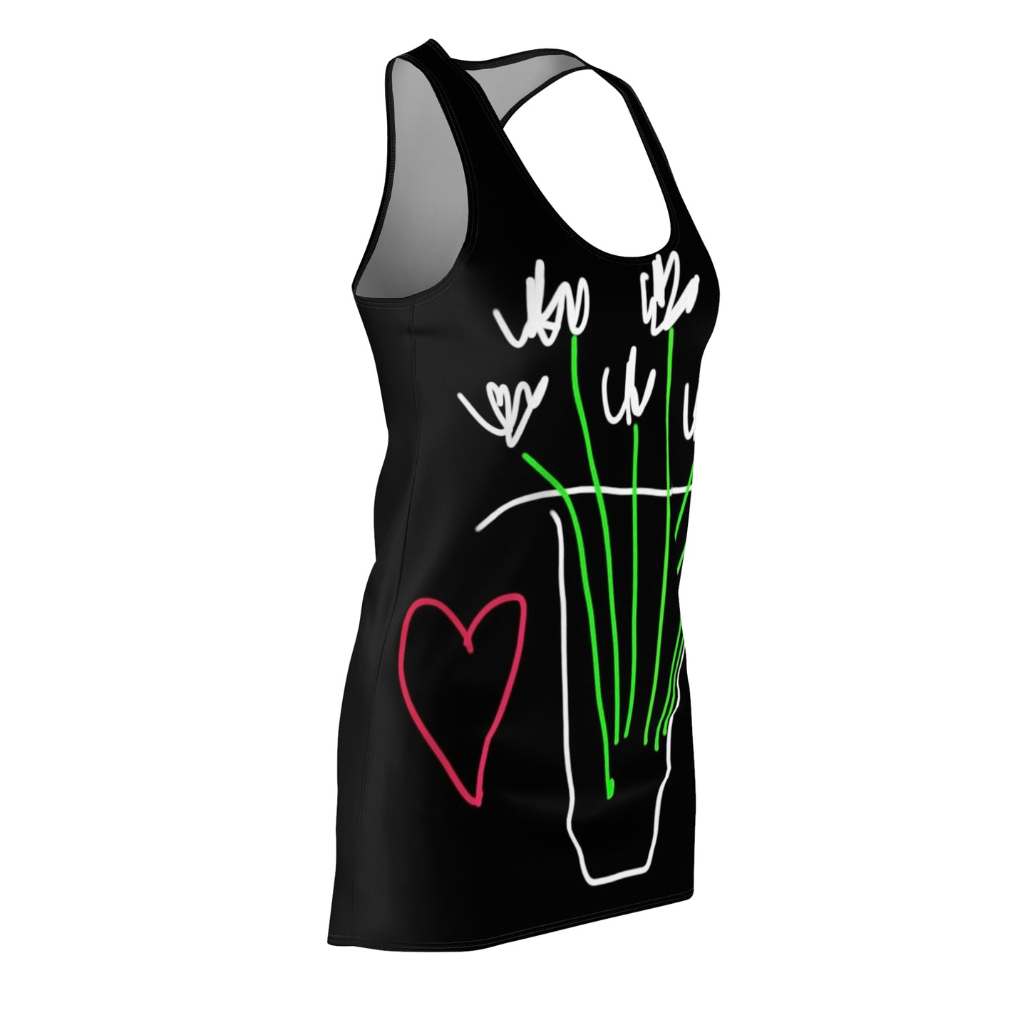 Vase, White Flowers- Women's Cut & Sew Racerback Dress- Black