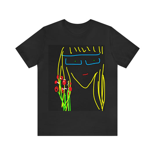 Blonde Babe with Red Flowers- Unisex Jersey Short Sleeve Tee