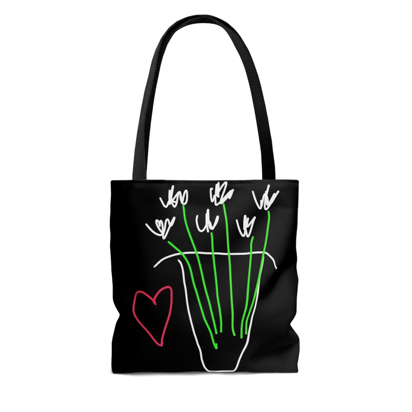 Vase, White Flowers- Tote Bag- Black
